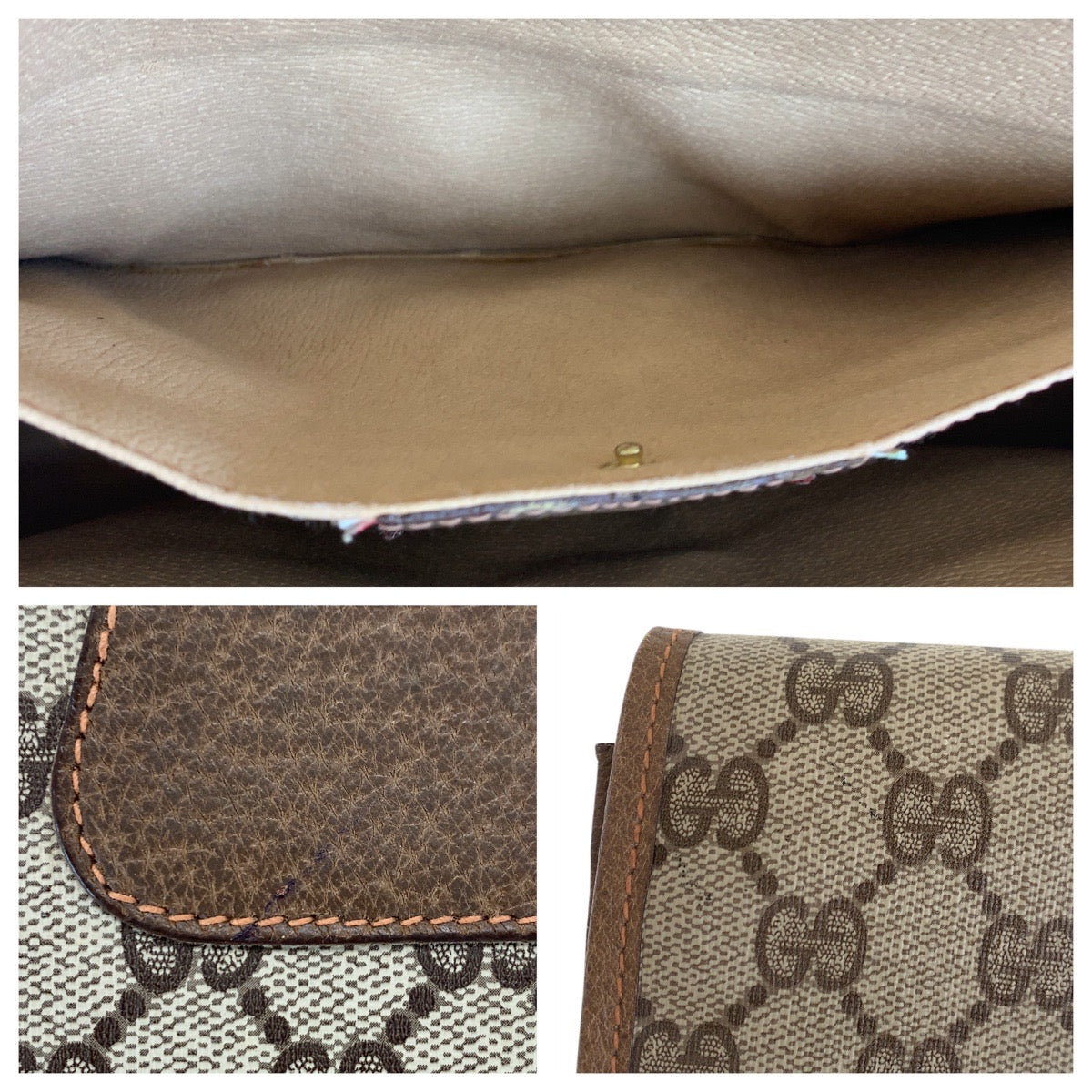 GUCCI Clutch bag 89 01 031 GG Supreme Canvas Beige Brown Gold Metal Sherry Line Old Gucci