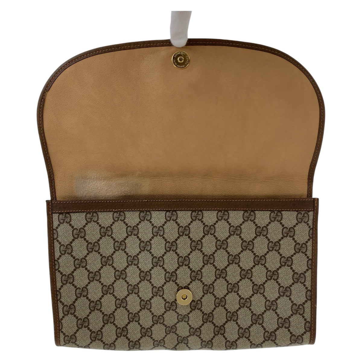 GUCCI Clutch bag 89 01 031 GG Supreme Canvas Beige Brown Gold Metal Sherry Line Old Gucci