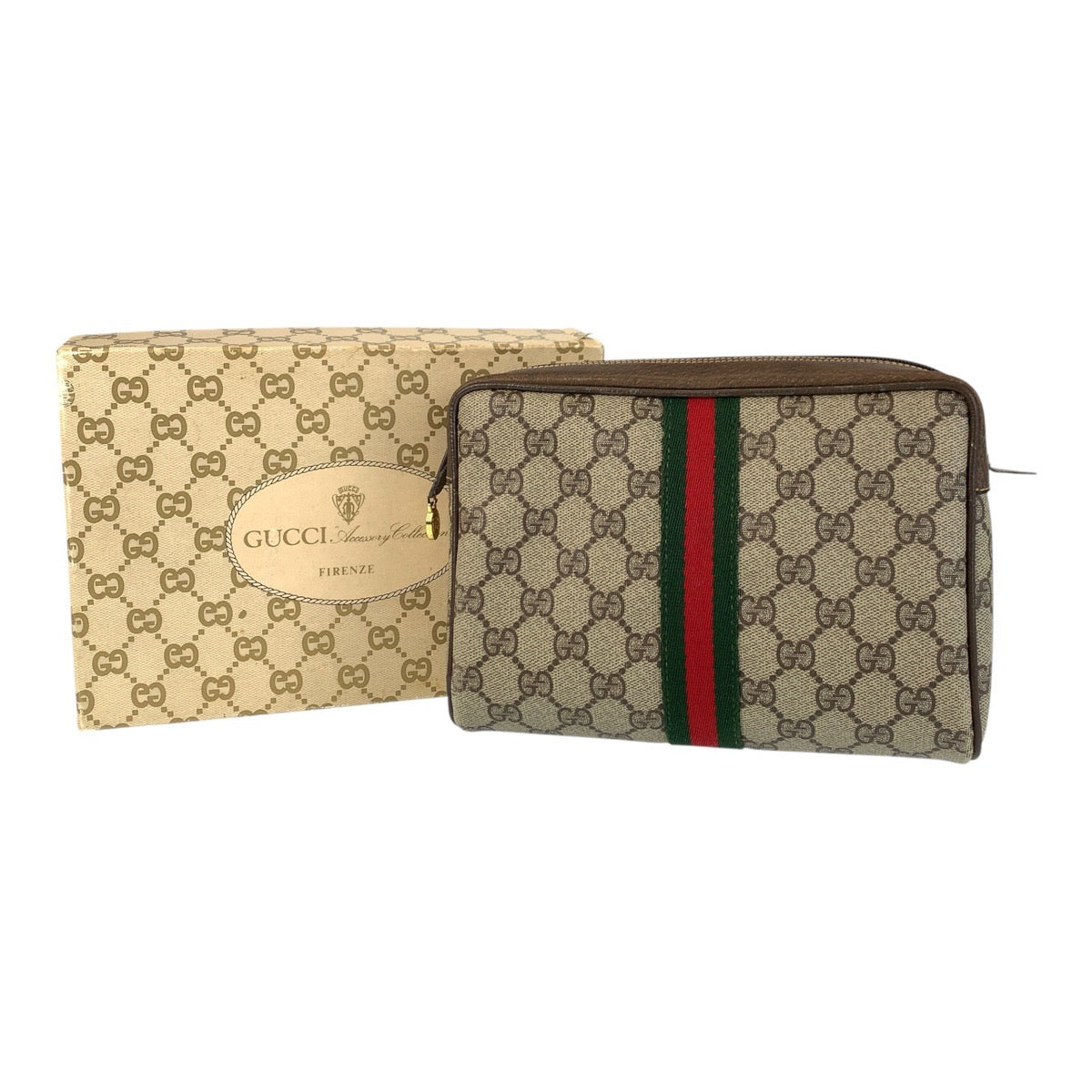 GUCCI Clutch bag 32 014 3553 GG Supreme Canvas beige Sherry Line Old Gucci