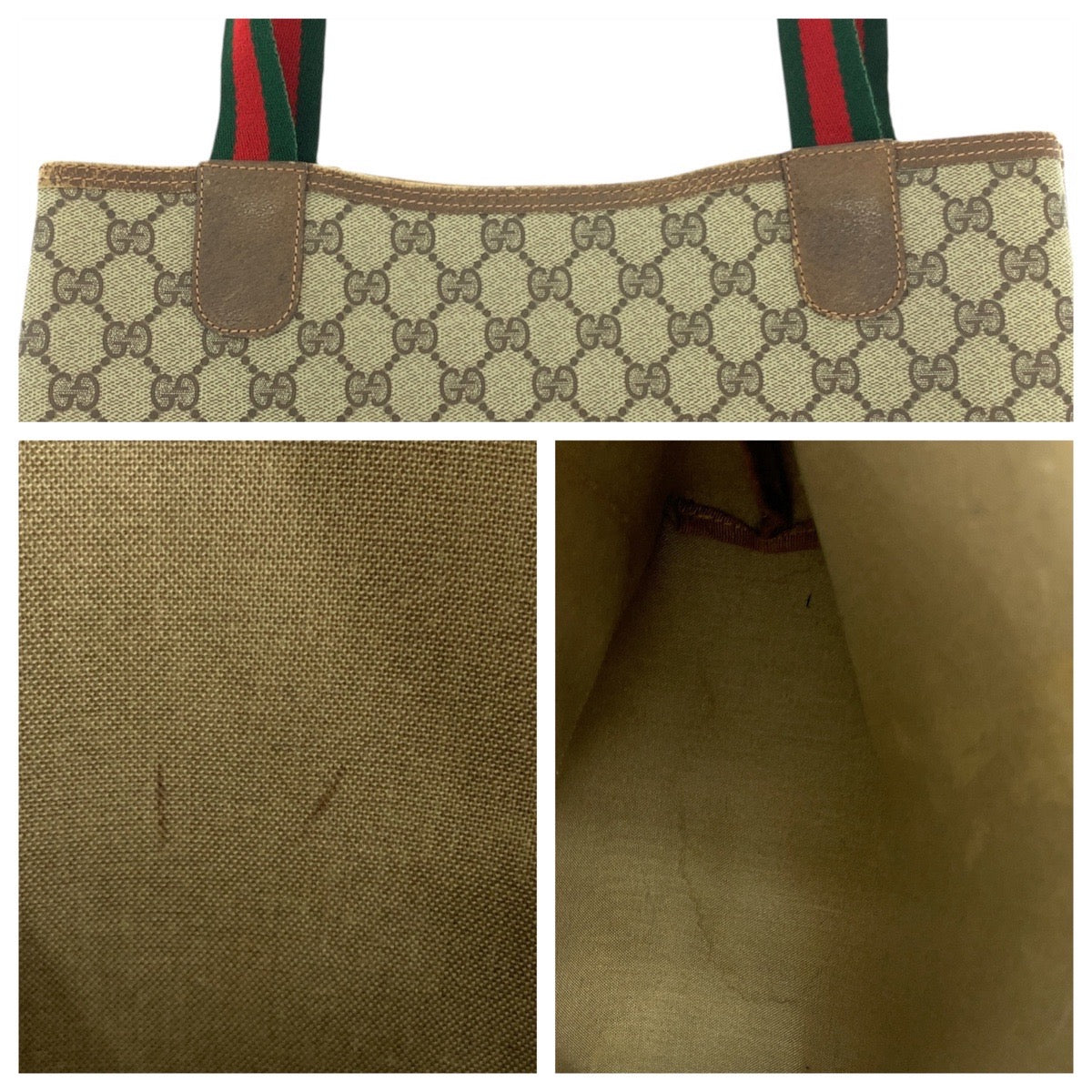 GUCCI Tote Bag 62503 GG Supreme Canvas Brown Old Gucci Shelly Line Interlocking