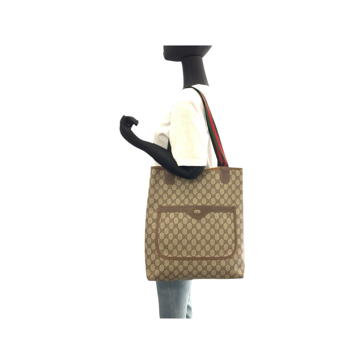 GUCCI Tote Bag 62503 GG Supreme Canvas Brown Old Gucci Shelly Line Interlocking