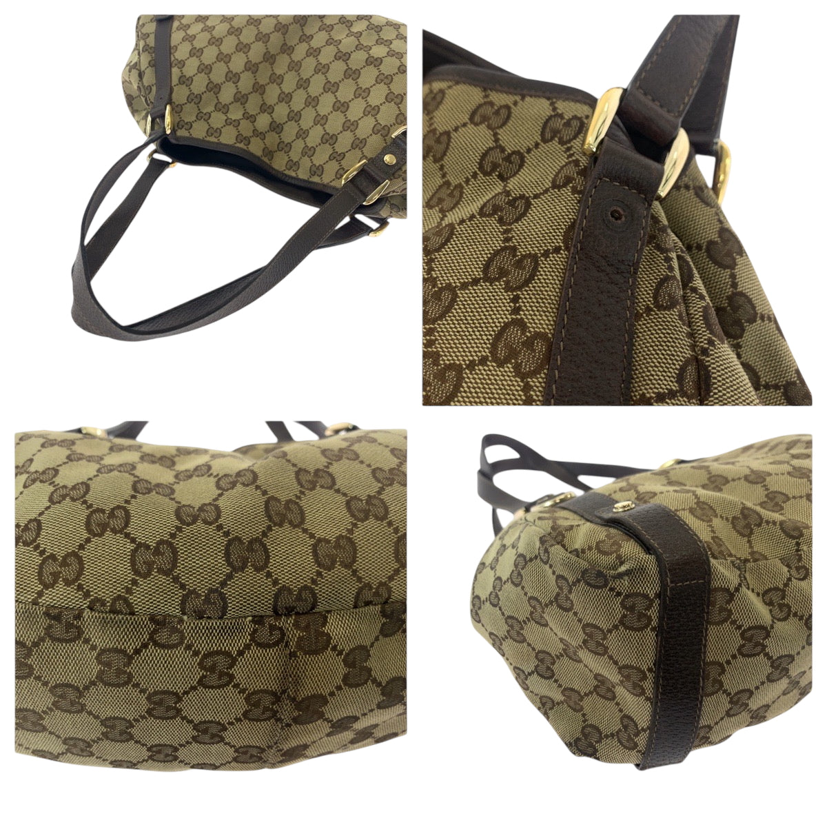GUCCI Tote Bag 130736 GG canvas Brown Gold Metal