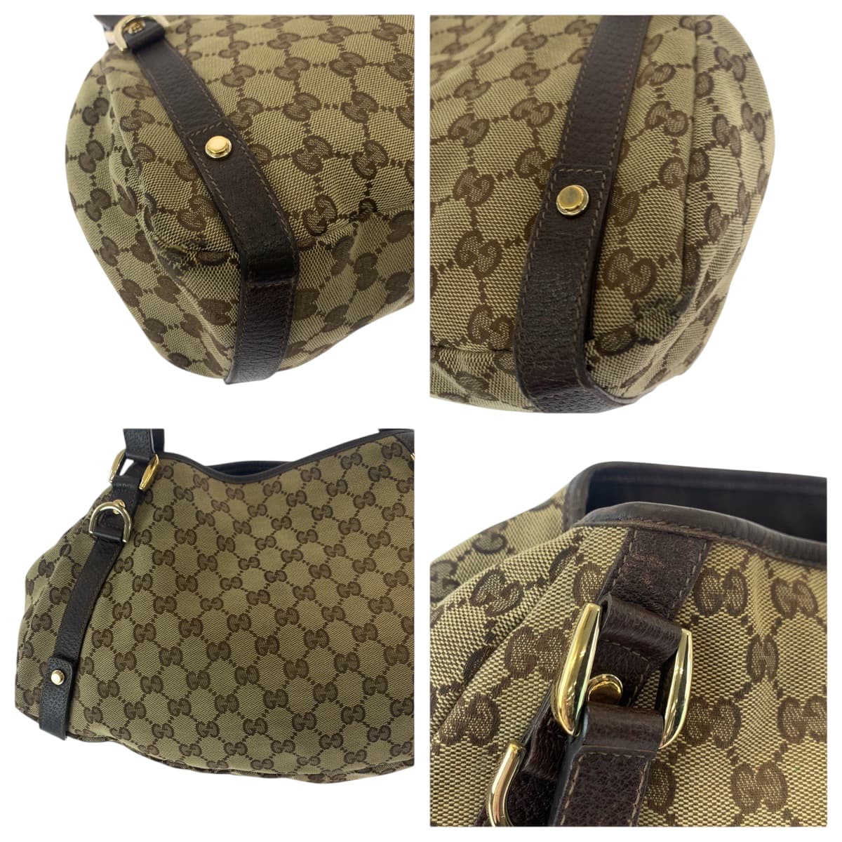 GUCCI Tote Bag 130736 GG canvas Brown Gold Metal