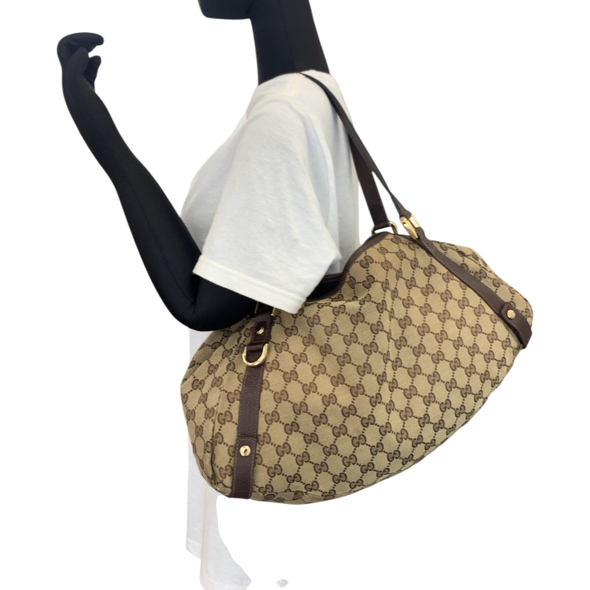 GUCCI Tote Bag 130736 GG canvas Brown Gold Metal
