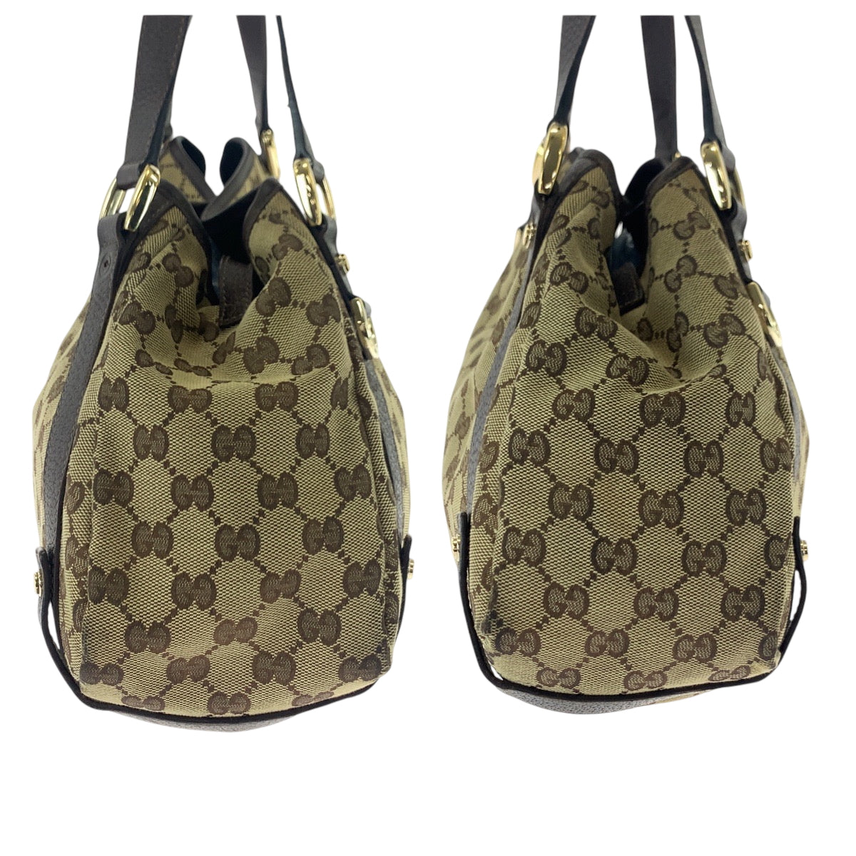 GUCCI Tote Bag 130736 GG canvas Brown Gold Metal