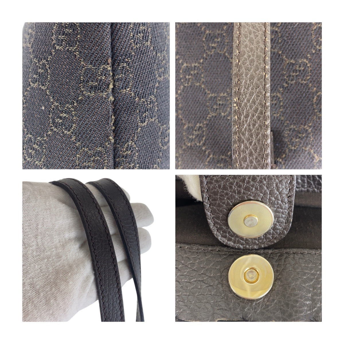 GUCCI Tote Bag 354666 GG canvas Brown Silver Metal