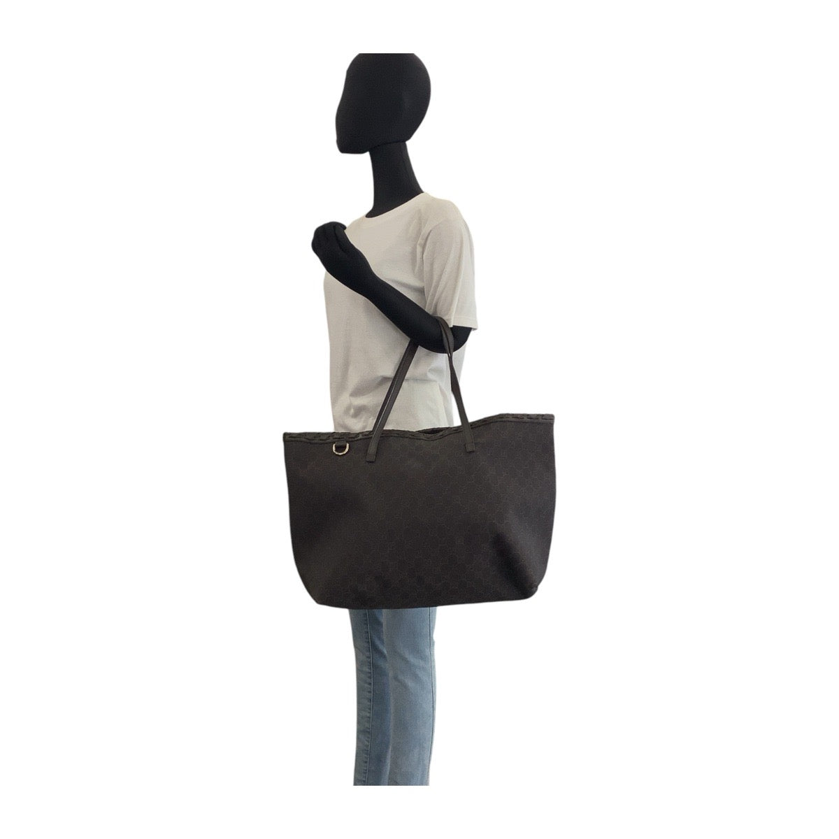 GUCCI Tote Bag 354666 GG canvas Brown Silver Metal