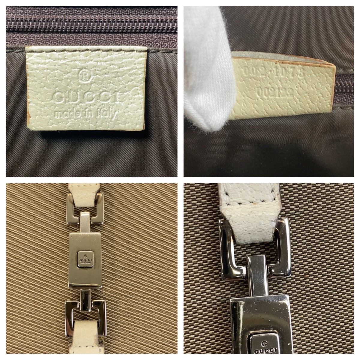 GUCCI Tote Bag 002 1073 canvas Beige Ivory SilverMetal Jackie