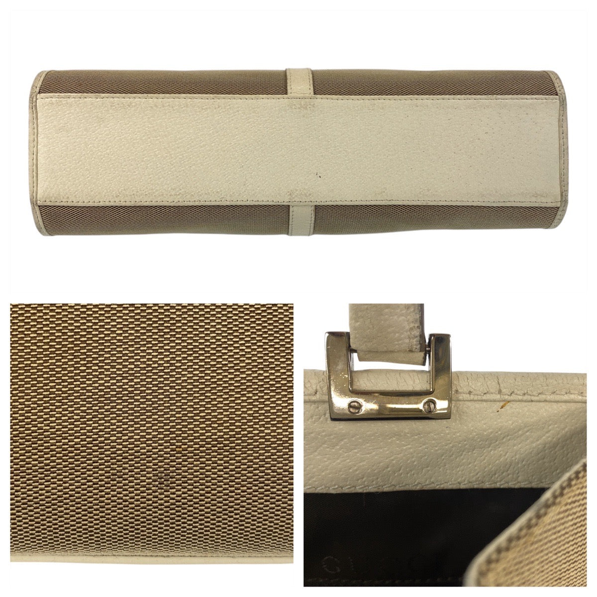GUCCI Tote Bag 002 1073 canvas Beige Ivory SilverMetal Jackie