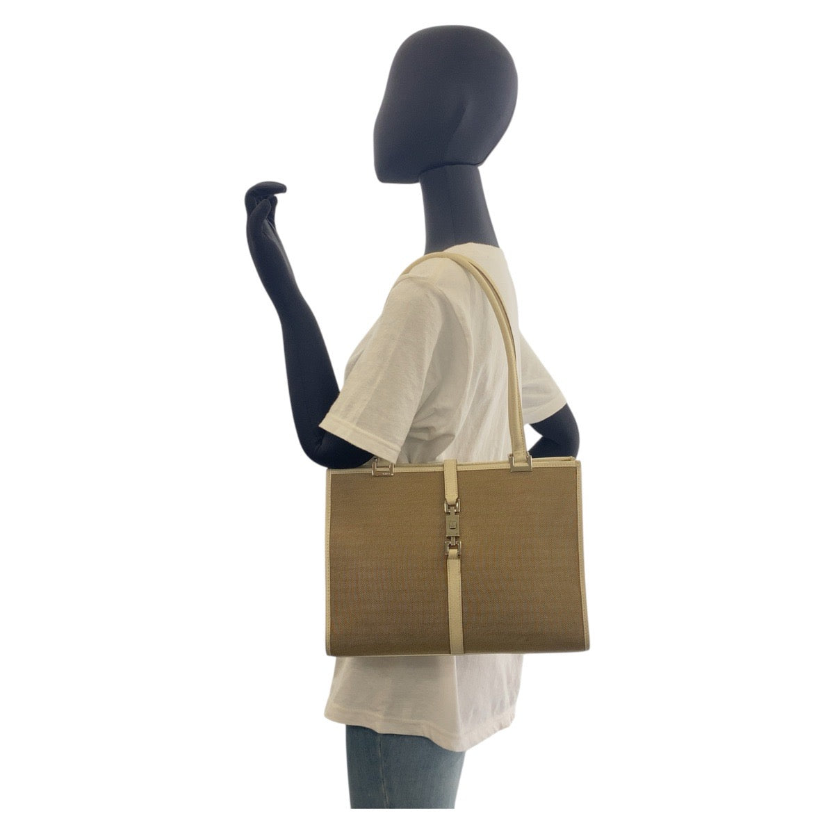 GUCCI Tote Bag 002 1073 canvas Beige Ivory SilverMetal Jackie