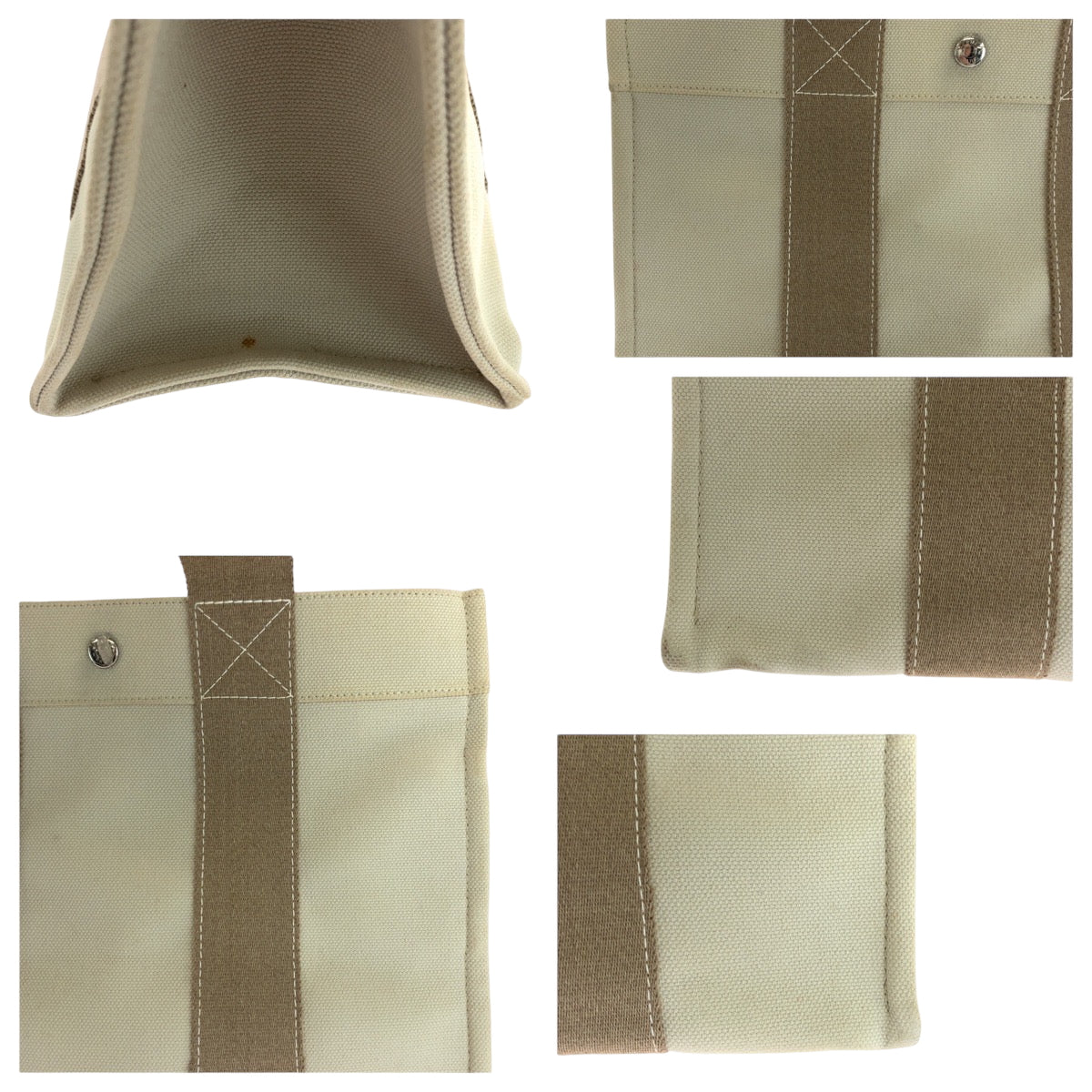 HERMES Tote Bag canvas Beige Ivory SilverMetal Bora Bora PM