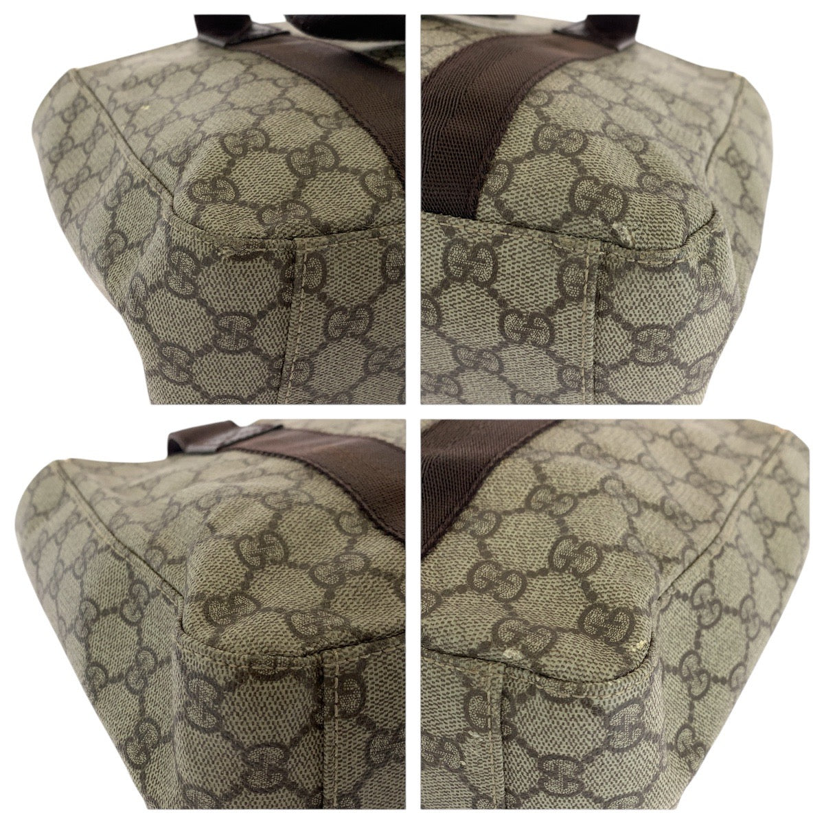 GUCCI Tote Bag 141976 GG Supreme Canvas Brown Silver Metal