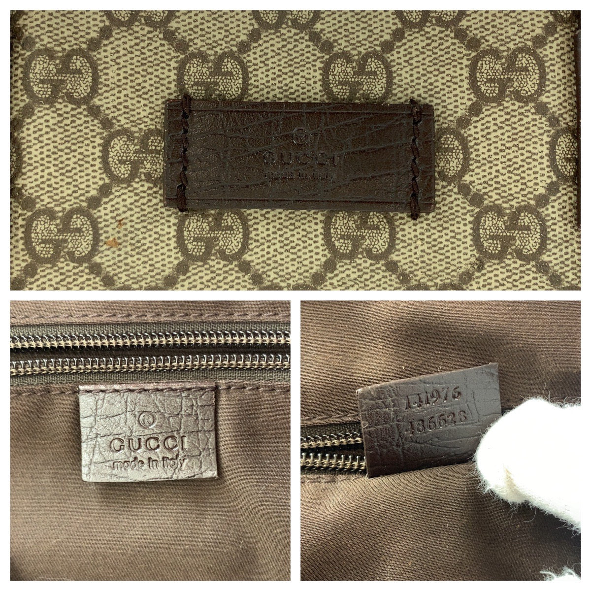 GUCCI Tote Bag 141976 GG Supreme Canvas Brown Silver Metal