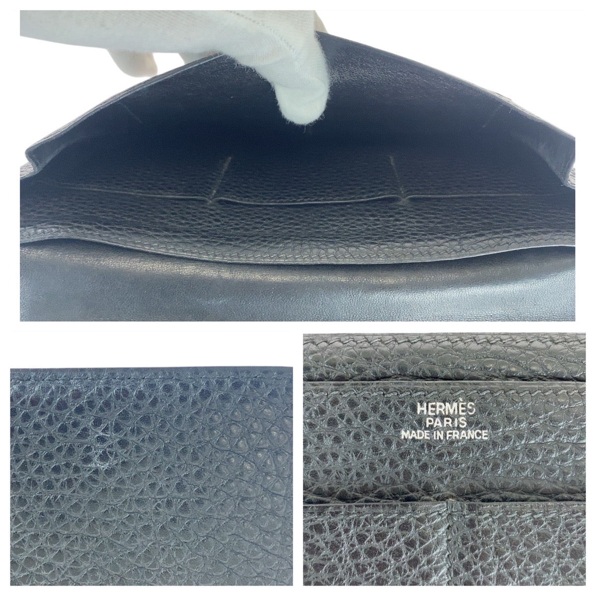 HERMES Long Wallet Purse Togo Black SilverMetal Dogon GM