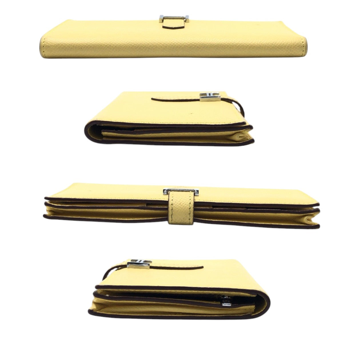 HERMES Long Wallet Purse Epsom Yellow SilverMetal Beansufla