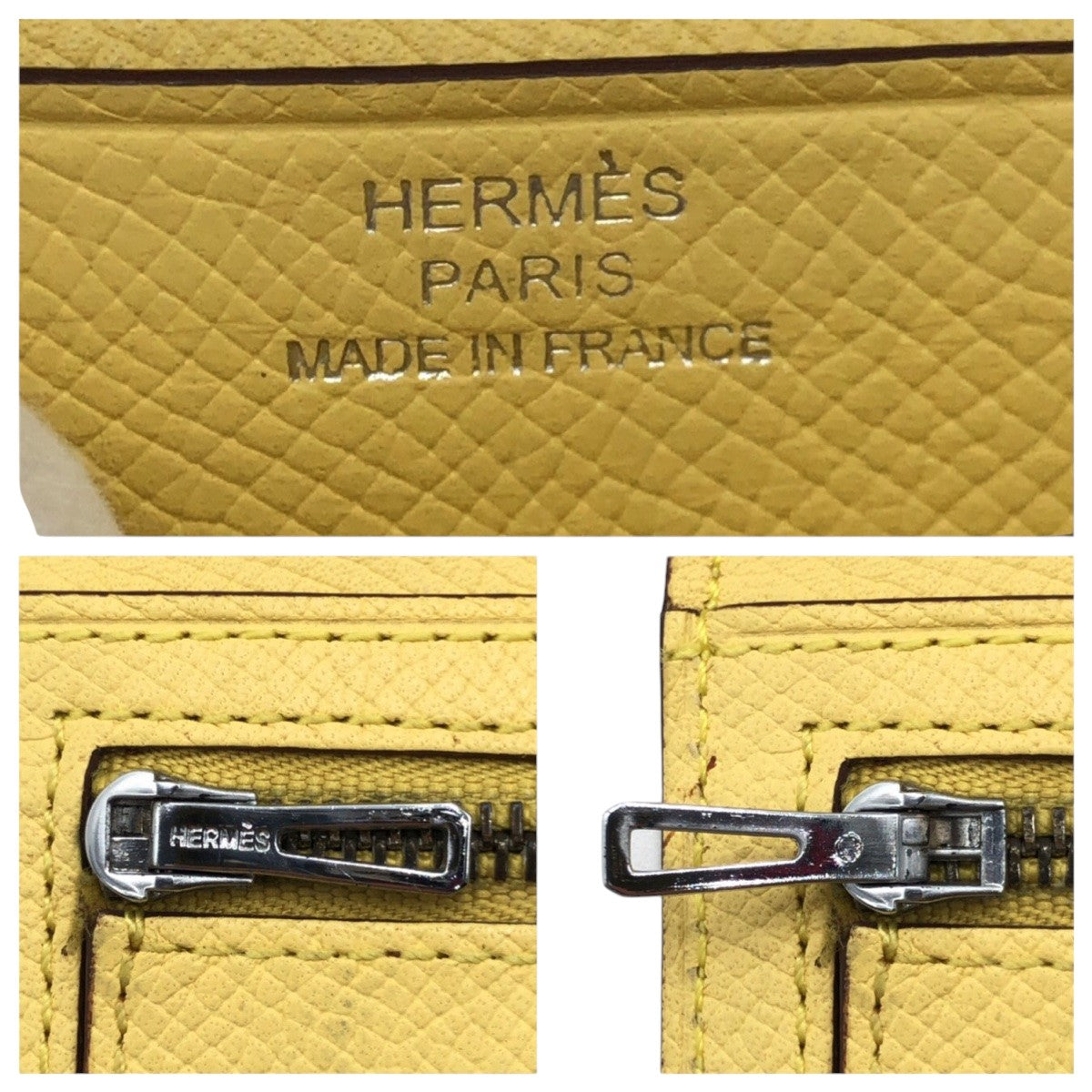 HERMES Long Wallet Purse Epsom Yellow SilverMetal Beansufla