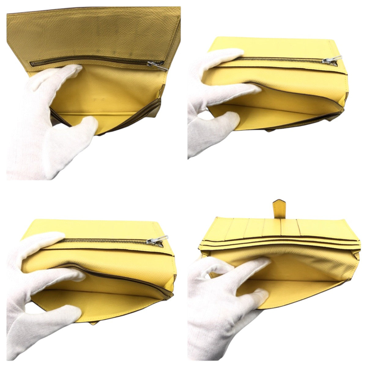 HERMES Long Wallet Purse Epsom Yellow SilverMetal Beansufla