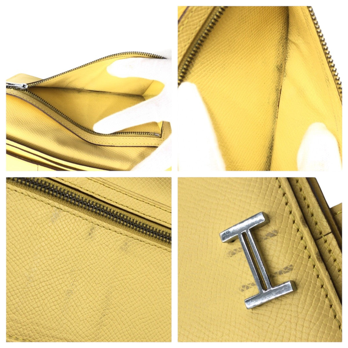 HERMES Long Wallet Purse Epsom Yellow SilverMetal Beansufla