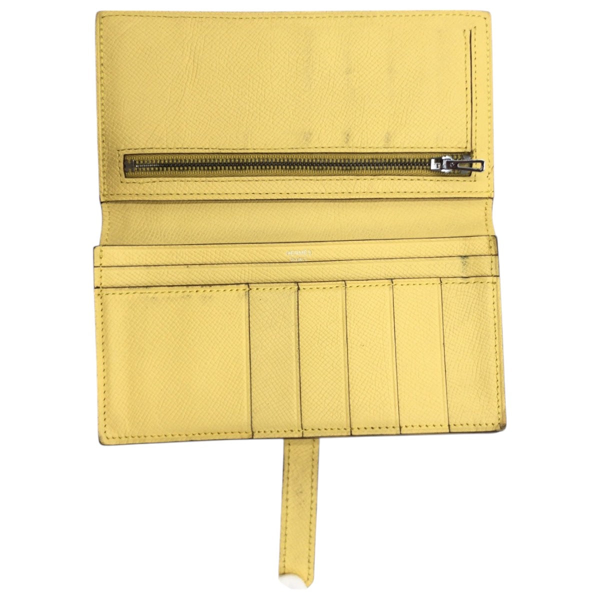 HERMES Long Wallet Purse Epsom Yellow SilverMetal Beansufla