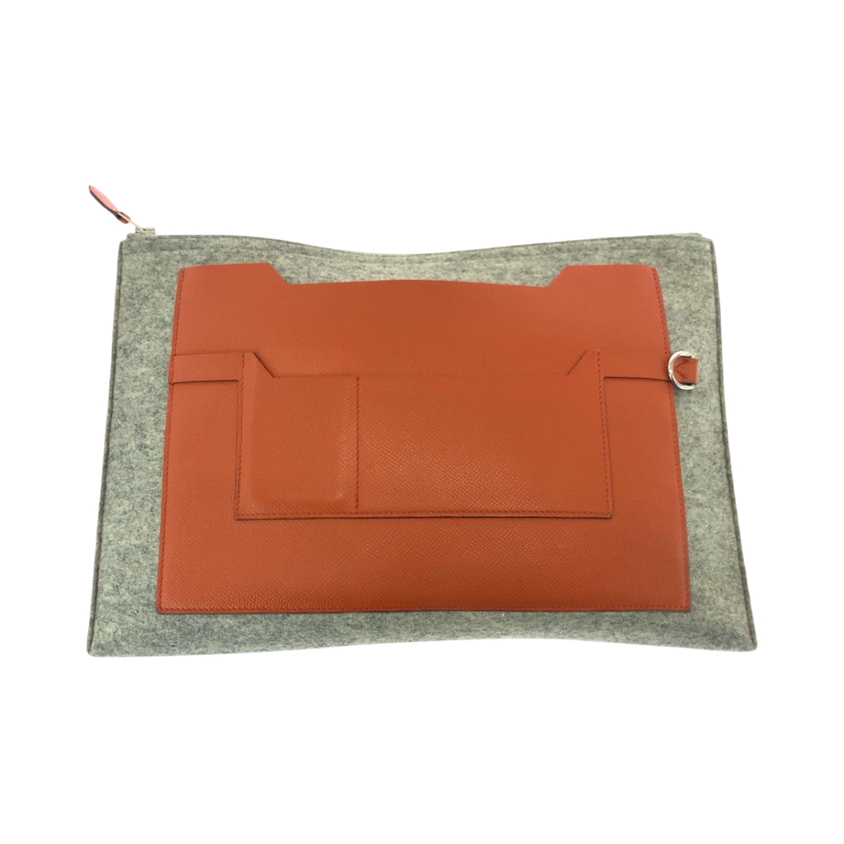 HERMES Clutch bag felt Grey Orange SilverMetal Too Doo 37