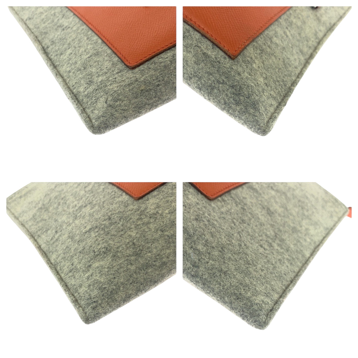 HERMES Clutch bag felt Grey Orange SilverMetal Too Doo 37