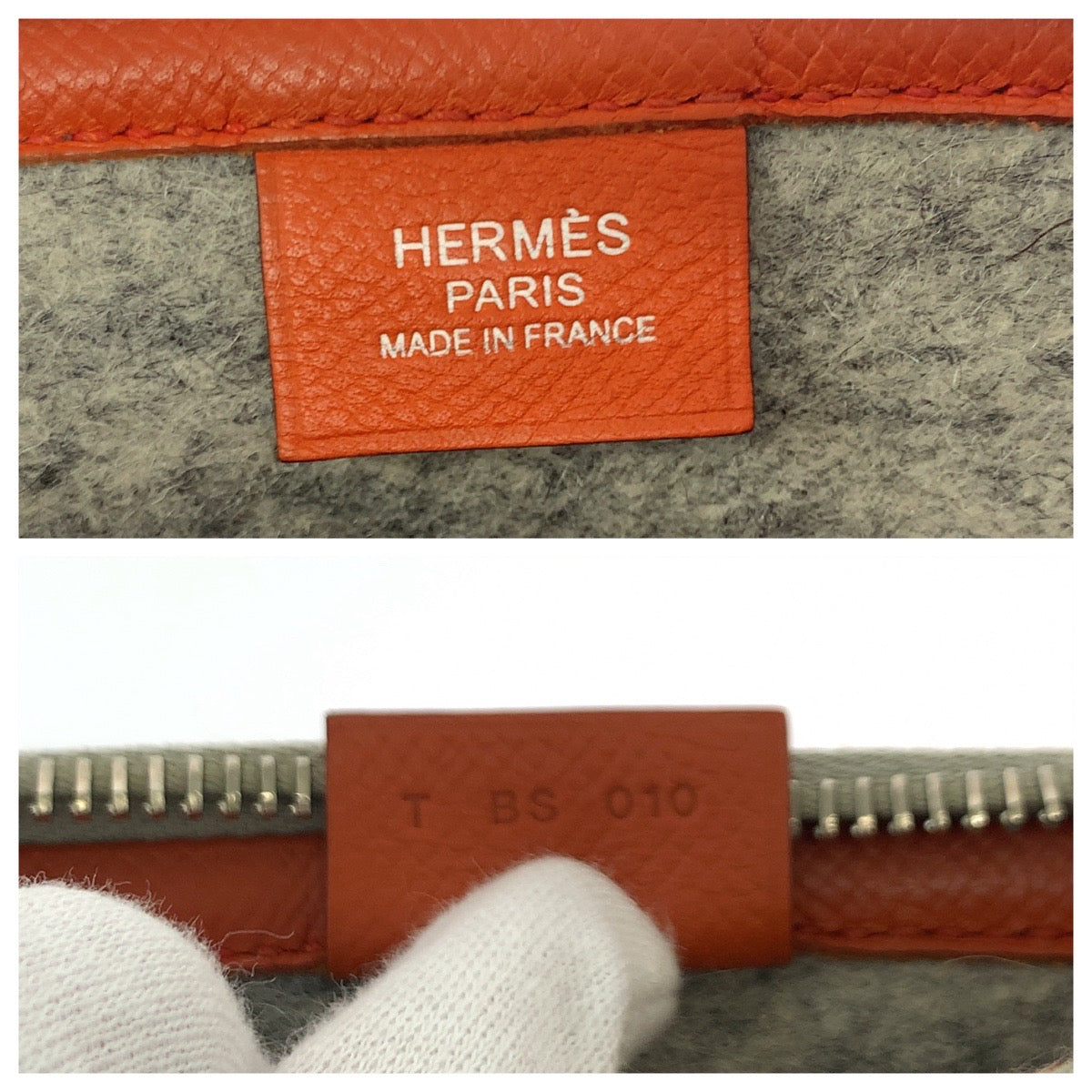 HERMES Clutch bag felt Grey Orange SilverMetal Too Doo 37