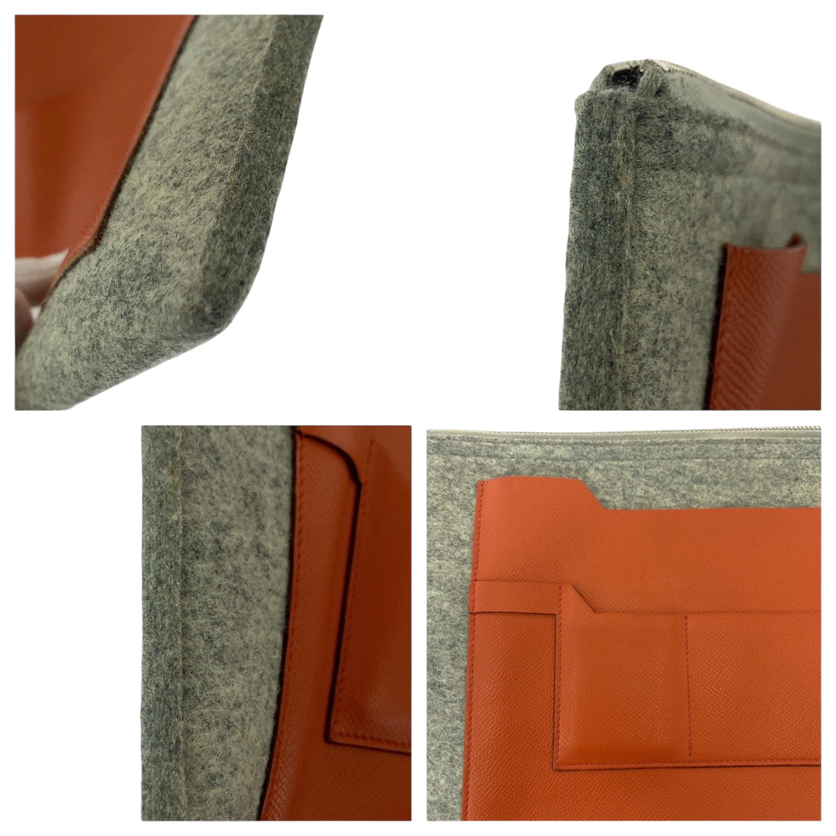 HERMES Clutch bag felt Grey Orange SilverMetal Too Doo 37
