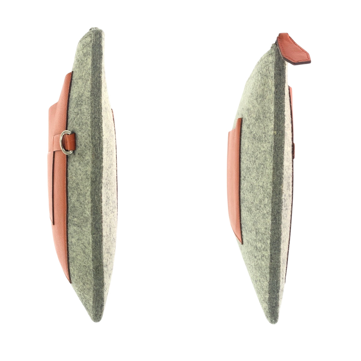 HERMES Clutch bag felt Grey Orange SilverMetal Too Doo 37