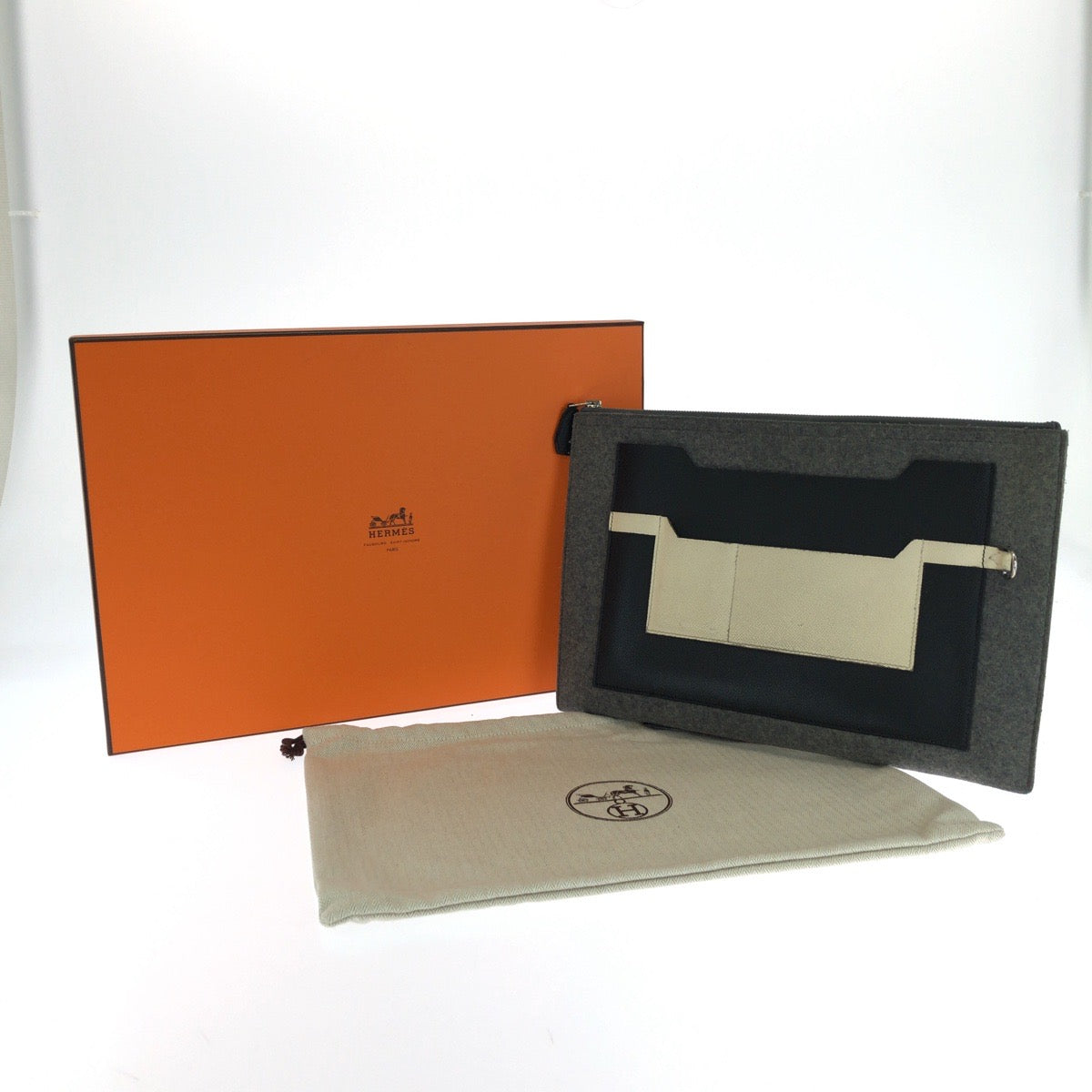 HERMES Clutch bag felt multicolor Toudou 37