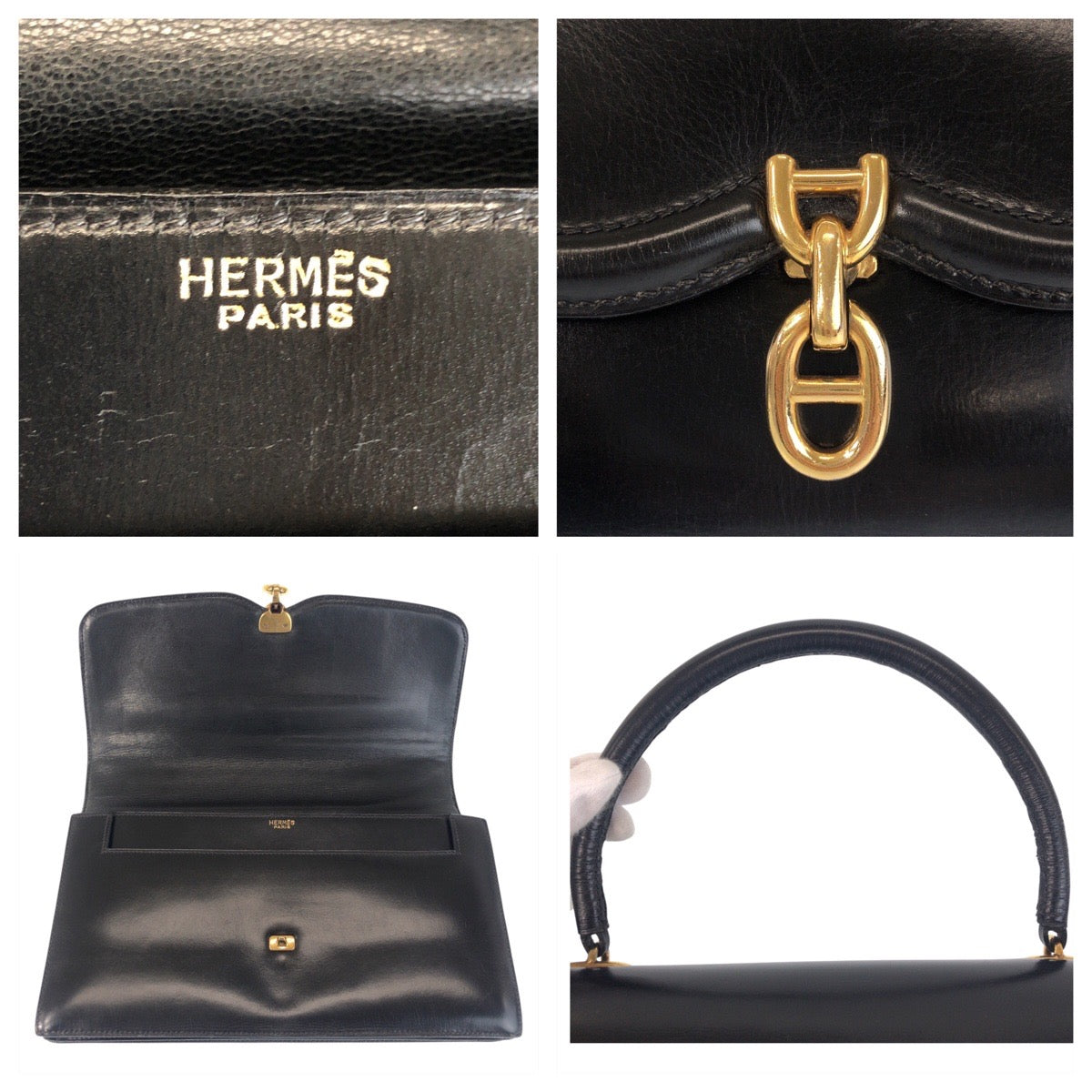 HERMES Handbag Box scarf black Chene Dunkle Sac A Man