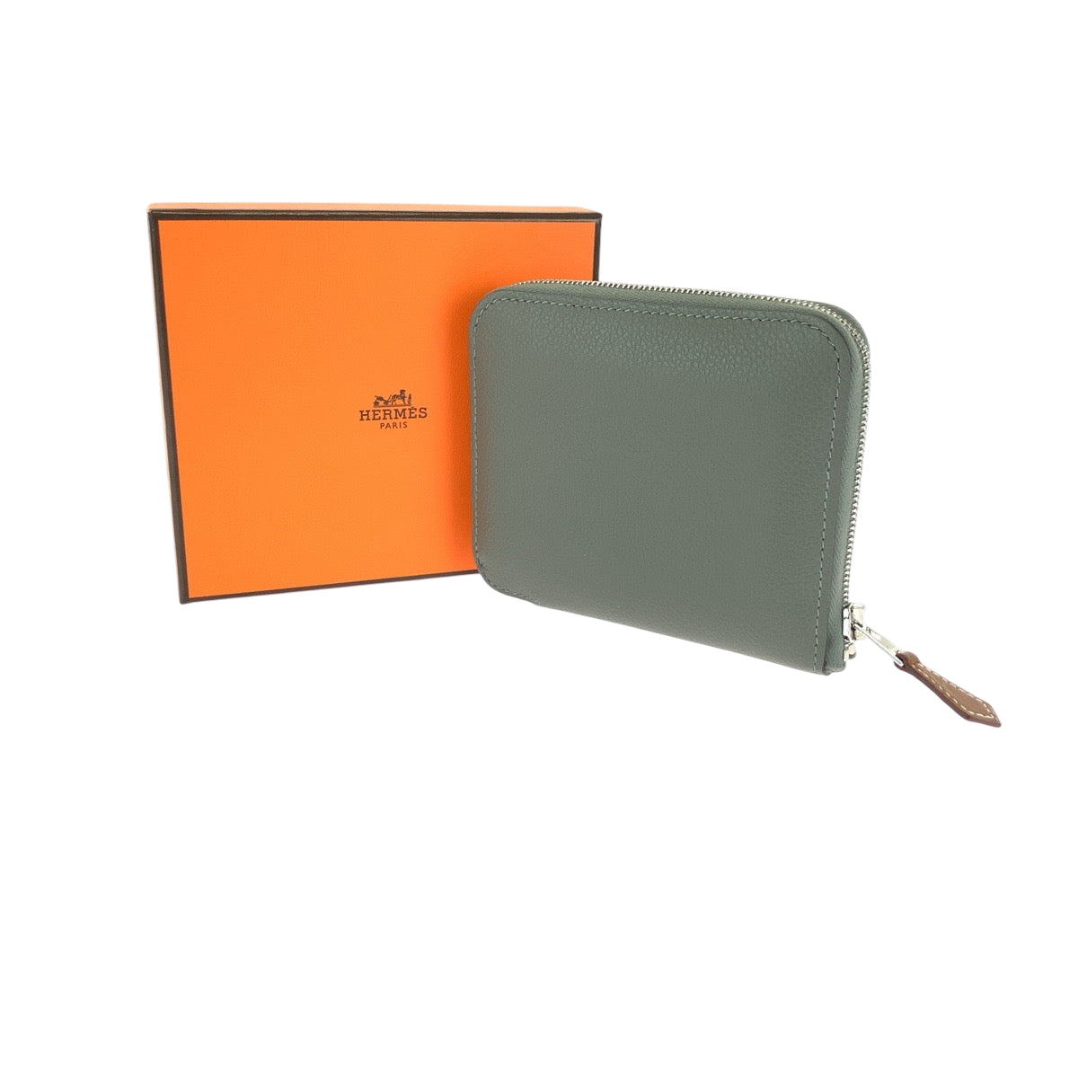 HERMES Bifold Wallet Evercolor green Azap Compact Silk in