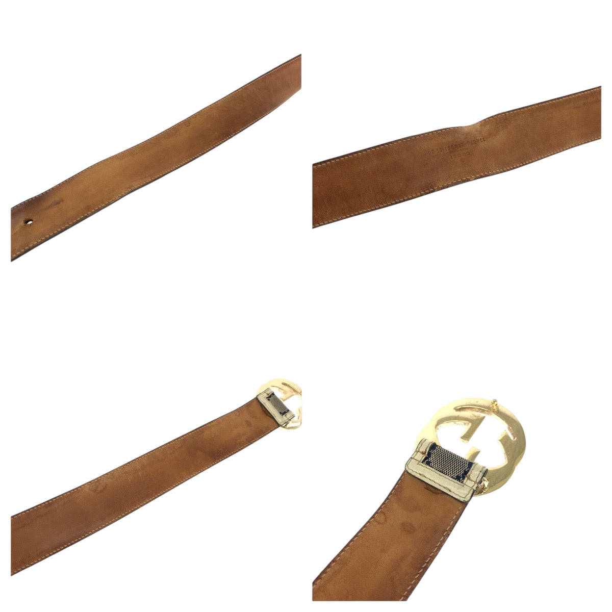 GUCCI belt 114876 GG canvas Beige Navy Ivory Gold Metal Interlocking