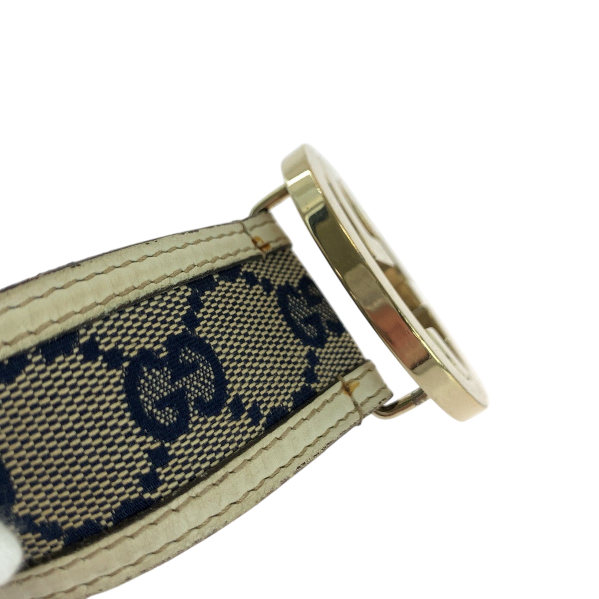 GUCCI belt 114876 GG canvas Beige Navy Ivory Gold Metal Interlocking