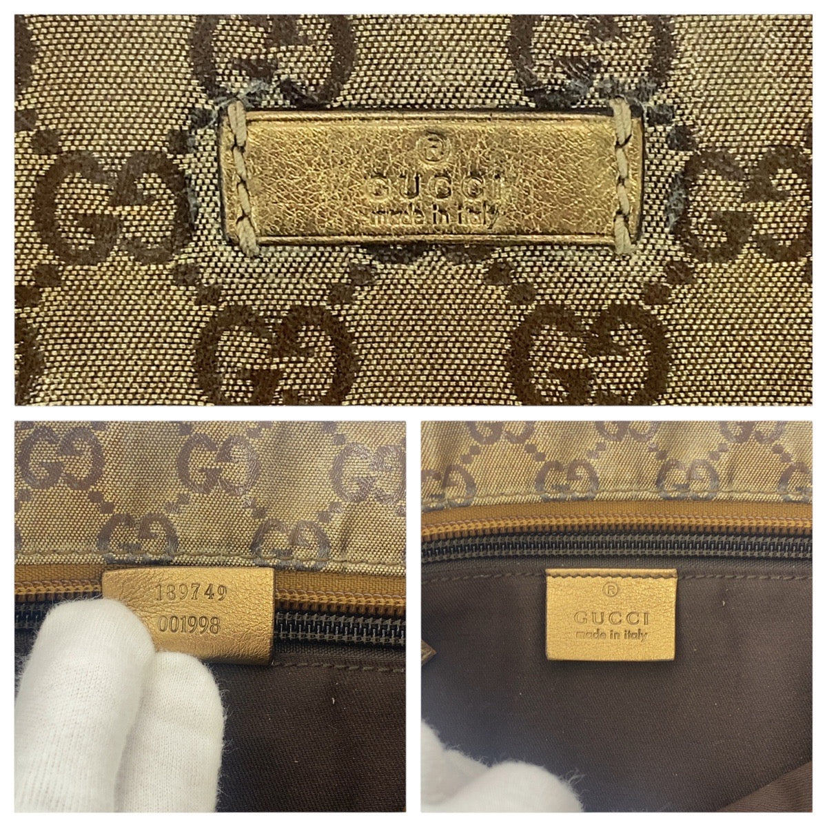 GUCCI Shoulder Bag 189749 Coated canvas beige GG crystal