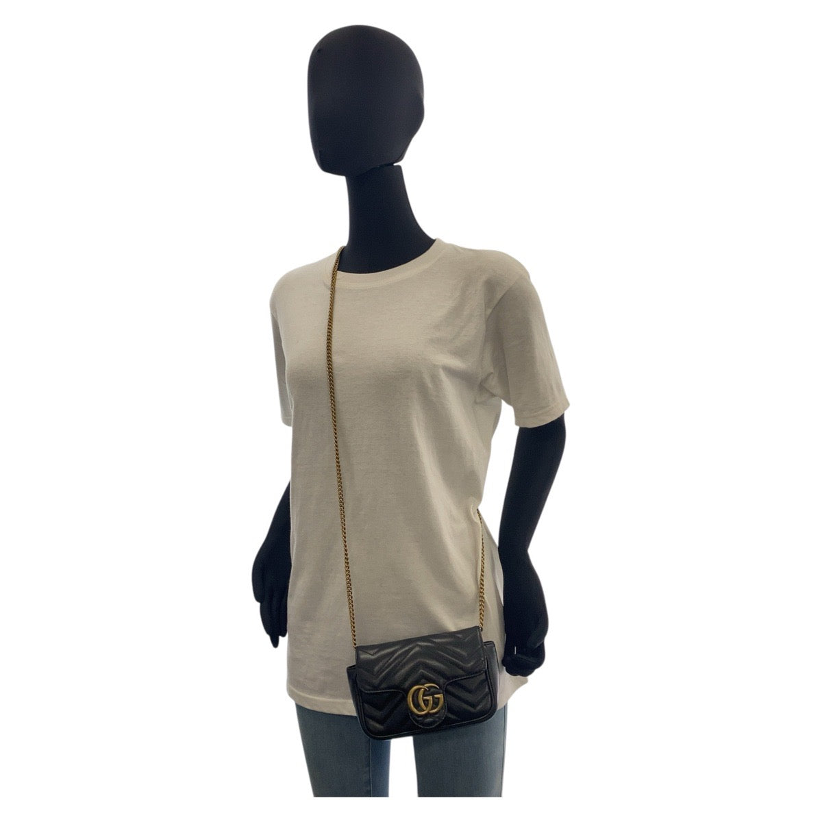GUCCI Shoulder Bag 476433 leather Black GoldMetal GG Marmont
