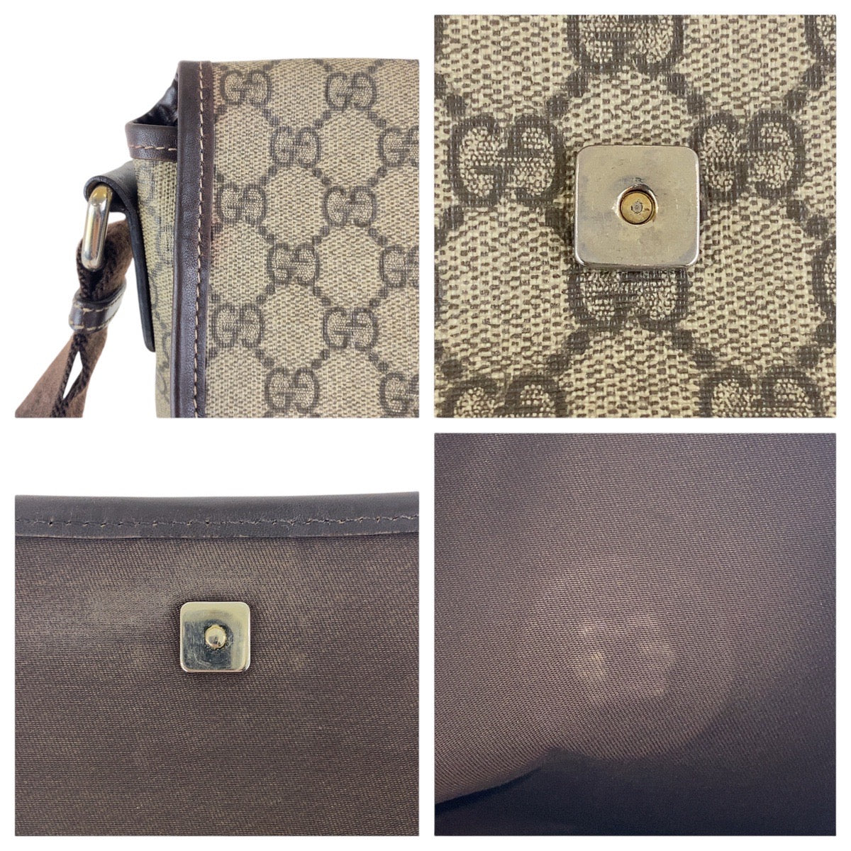 GUCCI Shoulder Bag 223666 GG Supreme Canvas Beige Brown SilverMetal
