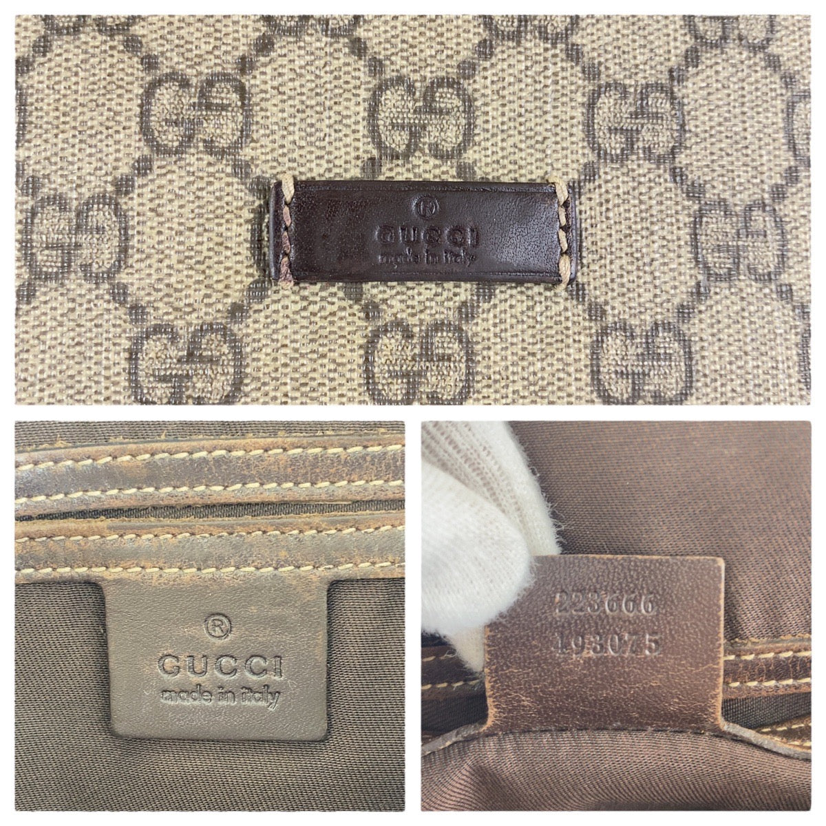 GUCCI Shoulder Bag 223666 GG Supreme Canvas Beige Brown SilverMetal