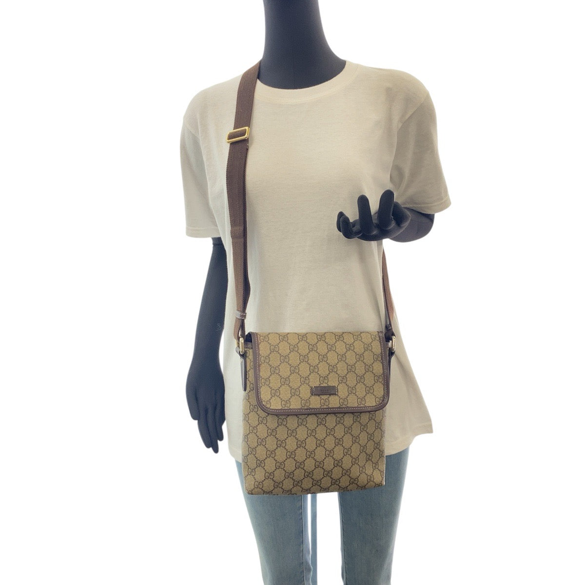 GUCCI Shoulder Bag 223666 GG Supreme Canvas Beige Brown SilverMetal