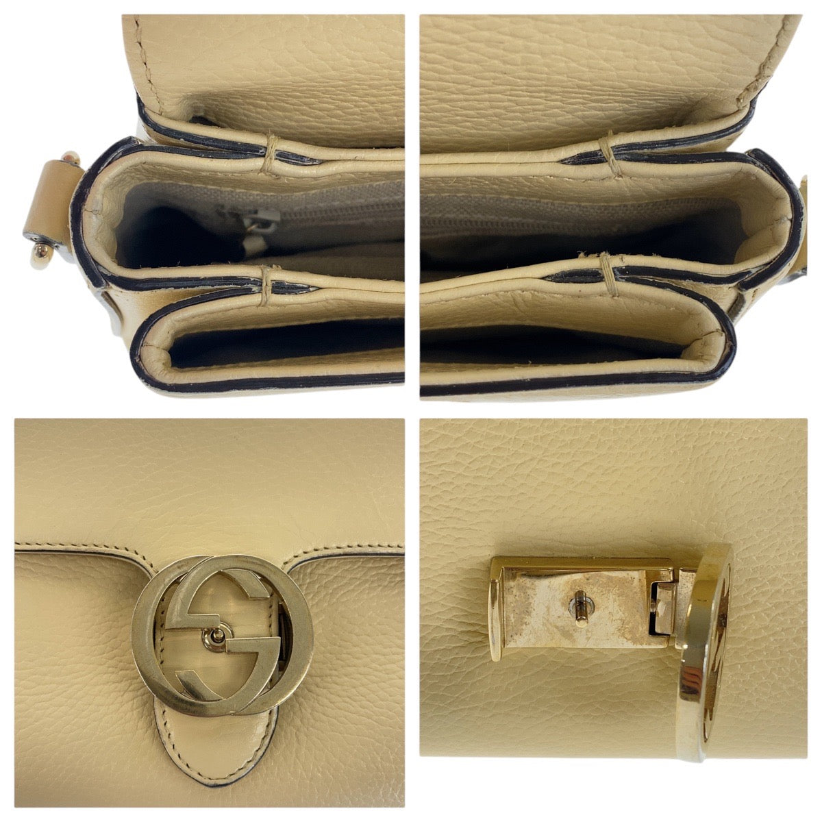 GUCCI Shoulder Bag 607720 leather Ivory Gold Metal Interlocking