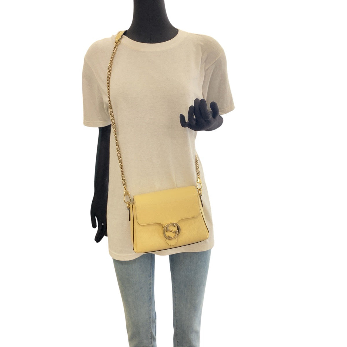 GUCCI Shoulder Bag 607720 leather Ivory Gold Metal Interlocking