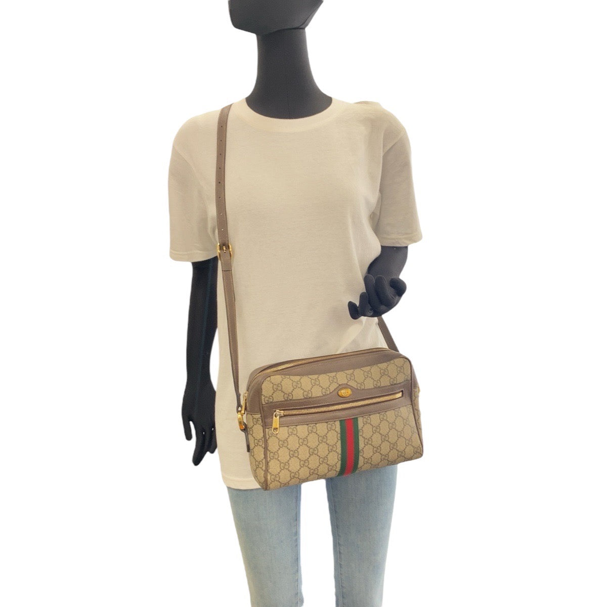 GUCCI Shoulder Bag 517060 GG Supreme Canvas Beige Gold Metal Sherry Line Ophidia