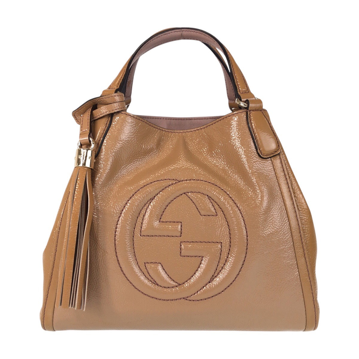 GUCCI Handbag 336751 Patent leather Camel Soho