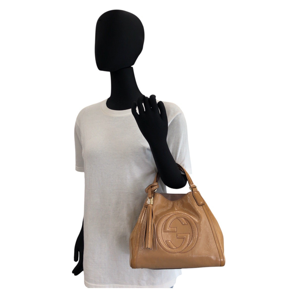 GUCCI Handbag 336751 Patent leather Camel Soho