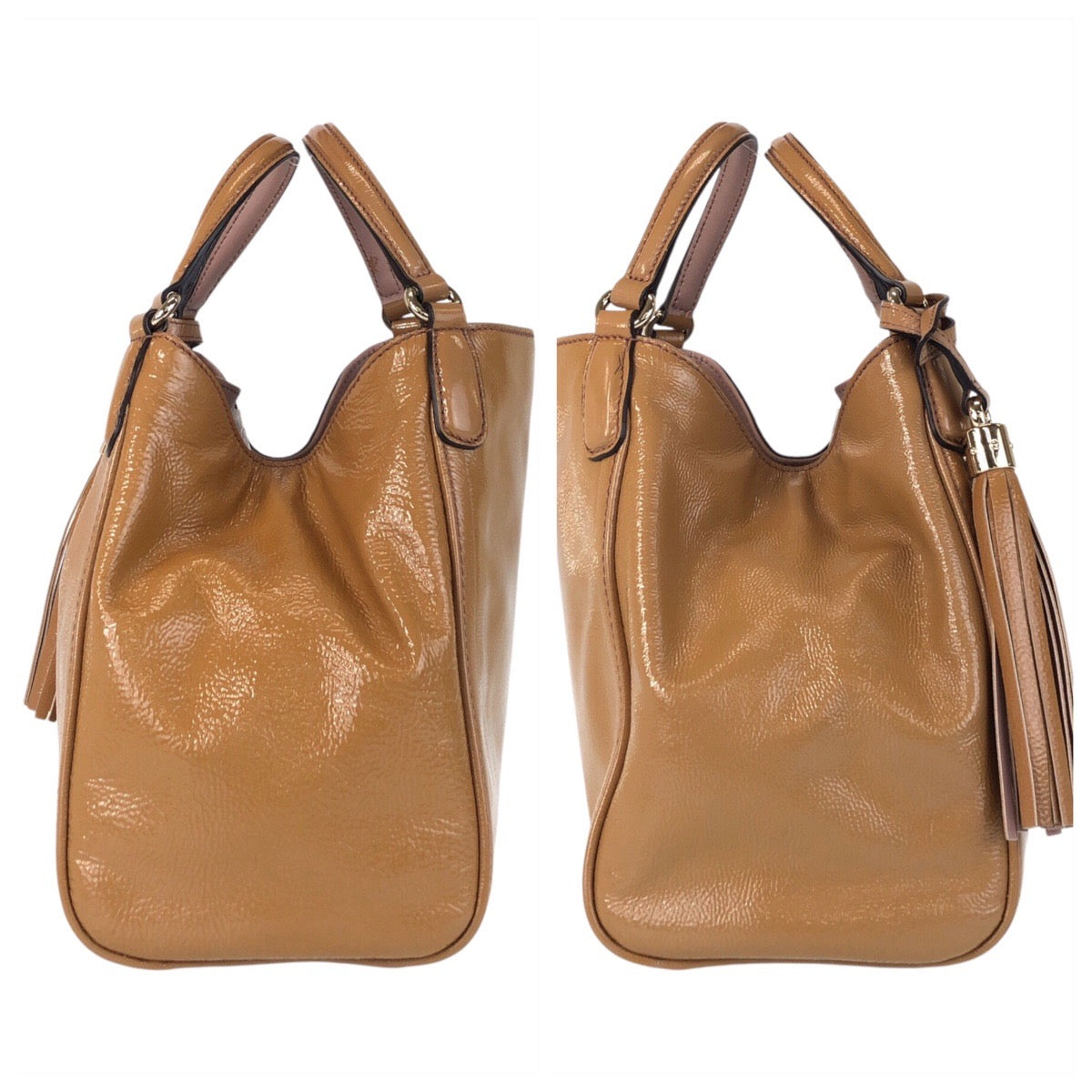 GUCCI Handbag 336751 Patent leather Camel Soho