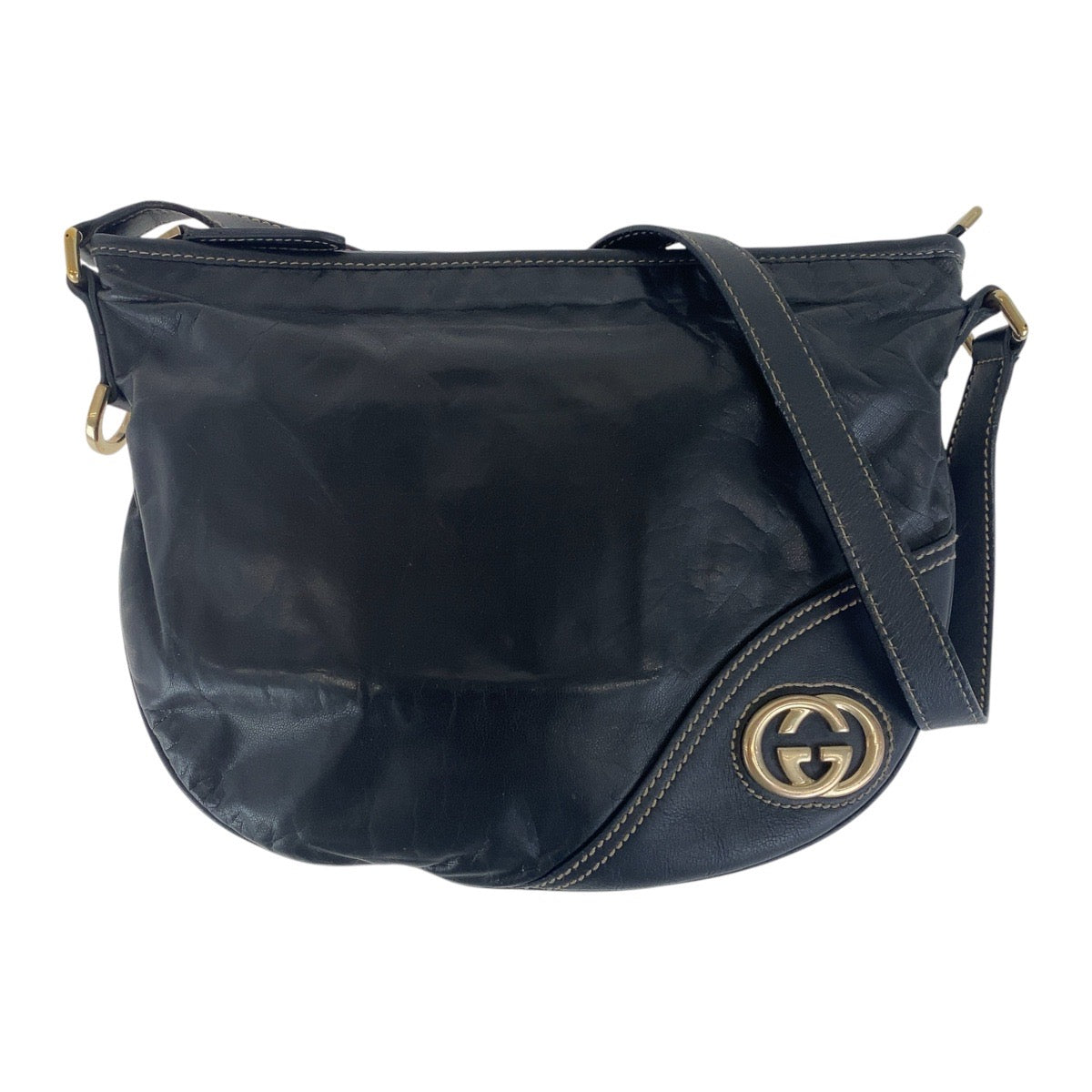 GUCCI Shoulder Bag 169998 leather black Interlocking