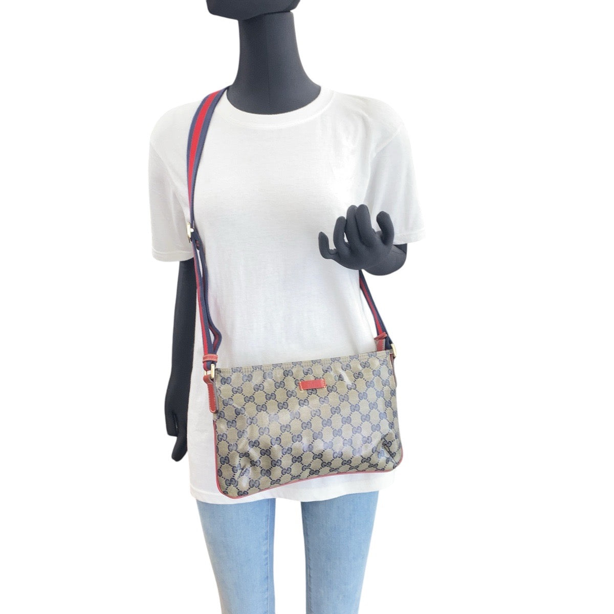 GUCCI Shoulder Bag 189749 Coated canvas Navy Sherry line GG crystal