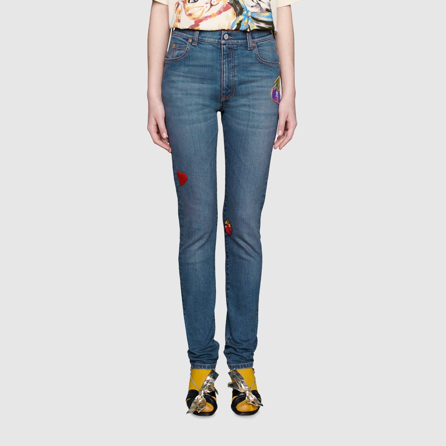 Gucci Denim Skinny Trousers with Patches in Blue Wash
