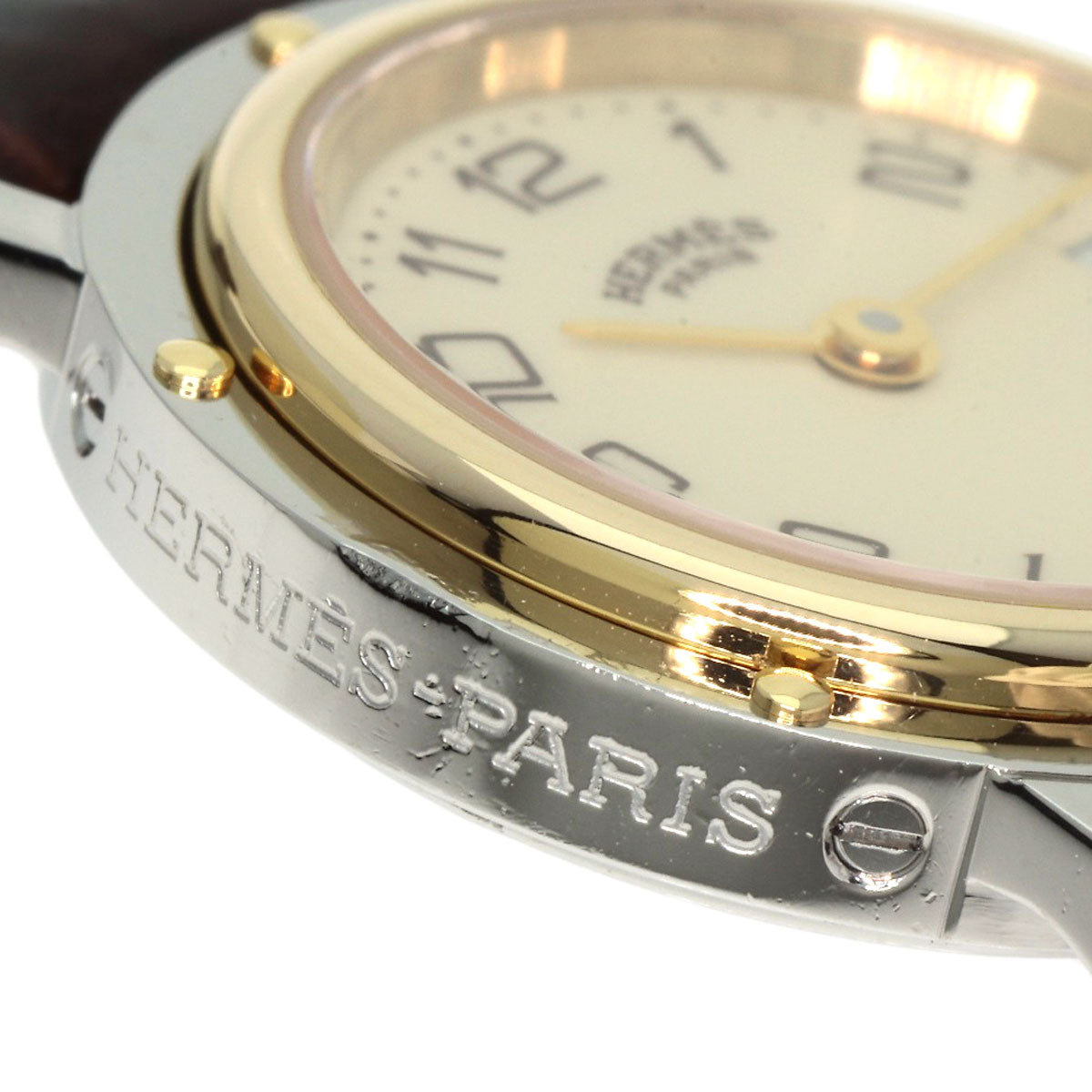 HERMES Watches Quartz Stainless Steel, Leather gold Clipper Ivory dial Women Used