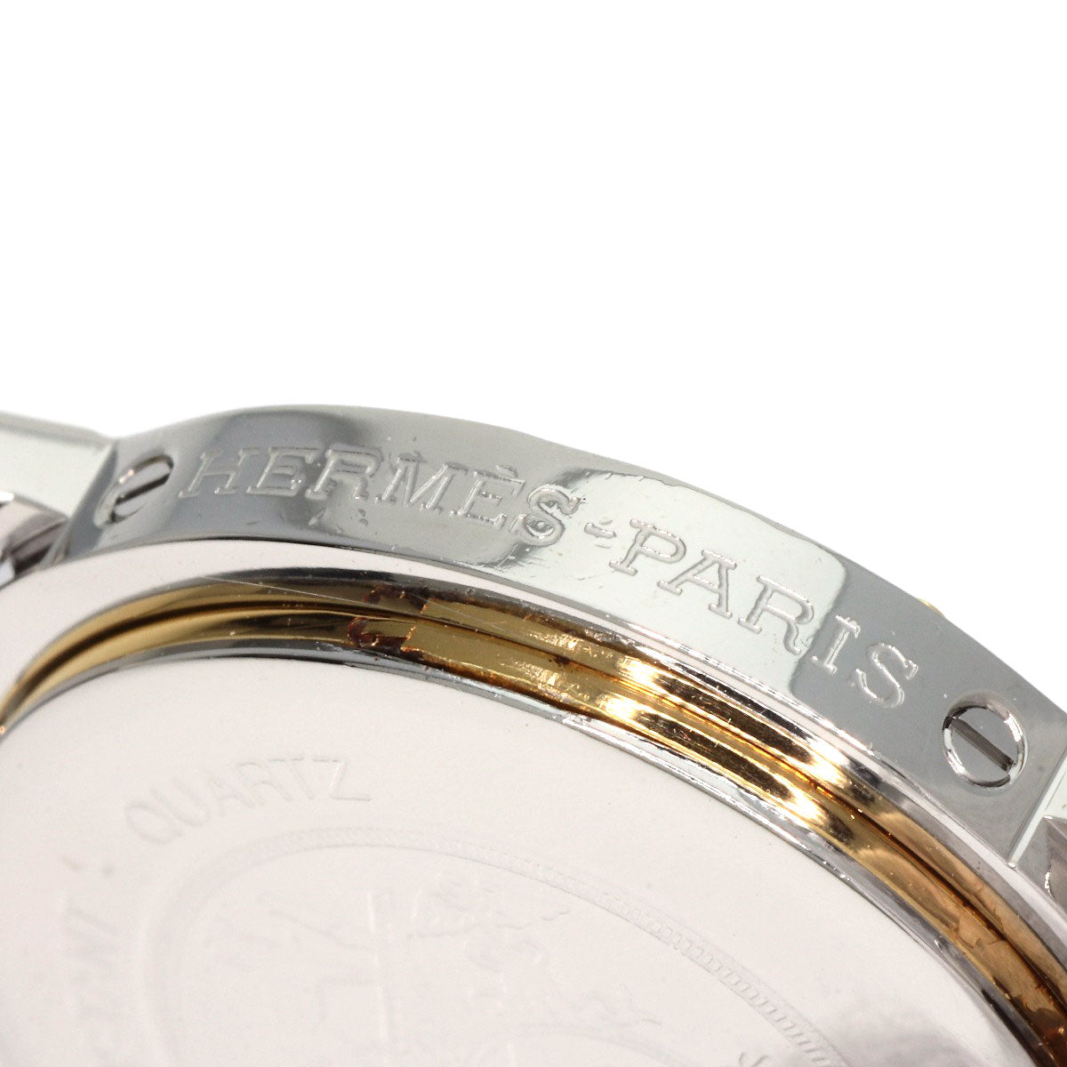 HERMES Watches Quartz Stainless Steel, Leather gold Clipper Ivory dial Women Used