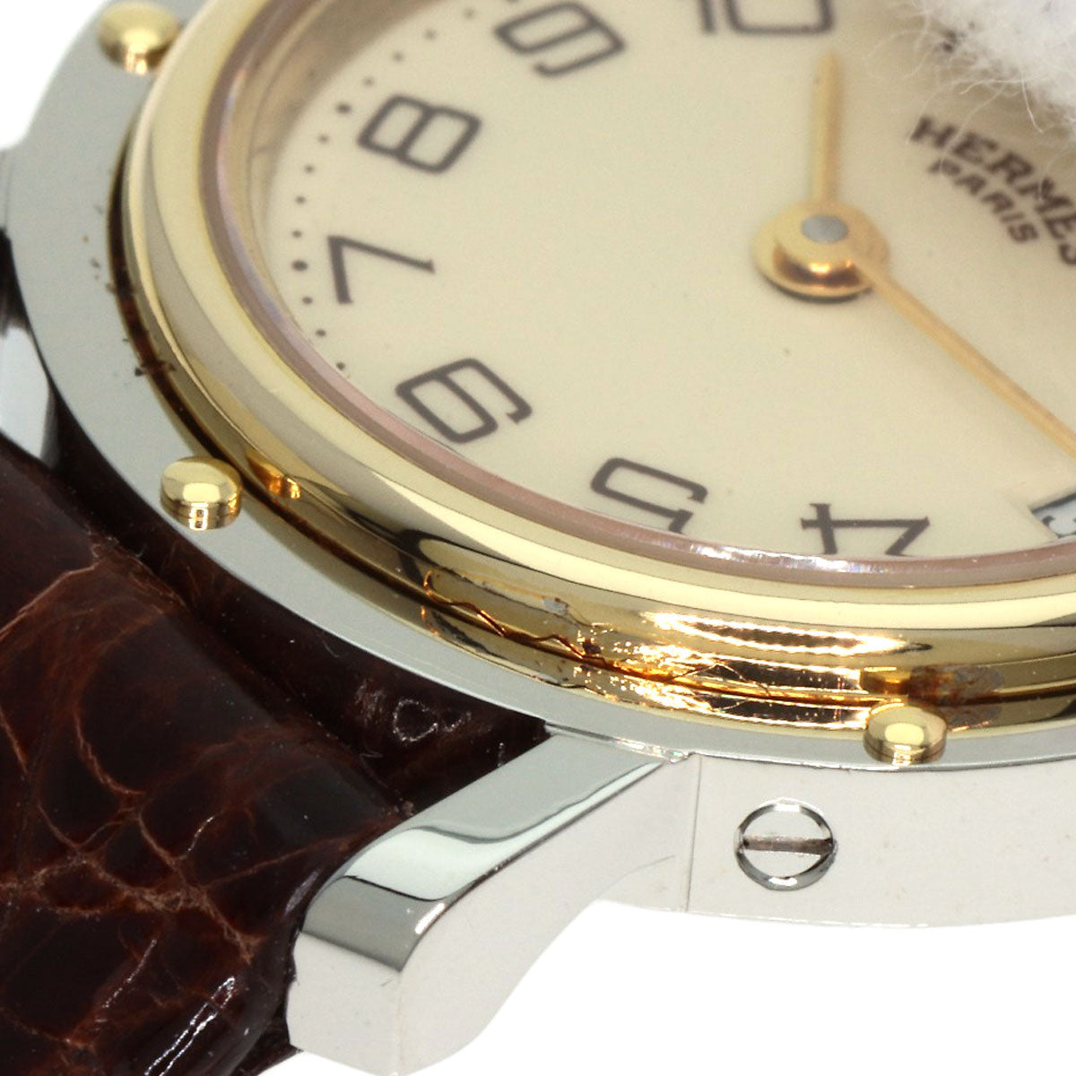 HERMES Watches Quartz Stainless Steel, Leather gold Clipper Ivory dial Women Used